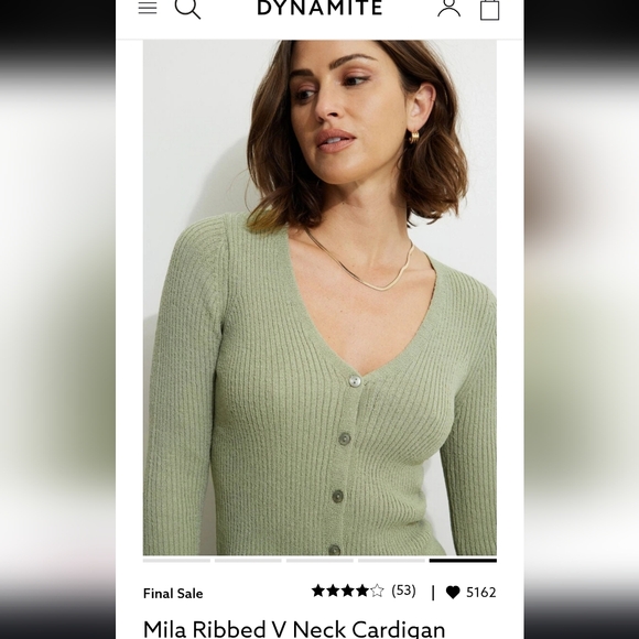 Dynamite V-Neck Ribbed Sweater - Light Green MEDIUM - Picture 1 of 4